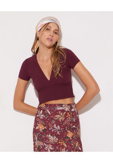 Crop Top Para Mujer Manga Corta Color Vino Marca Seven Seven #28095471