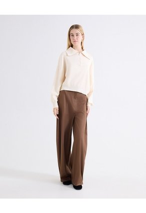 Saco Cuello Alto Half Zipper Para Mujer Beige Seven Seven