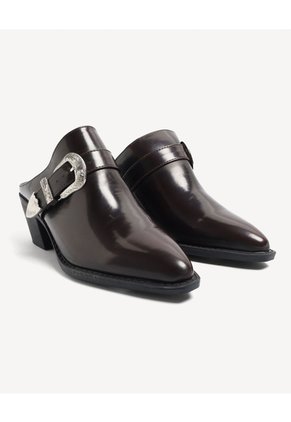 Botas Tipo Mules Western Con Hebilla Para Mujer Café Seven Seven