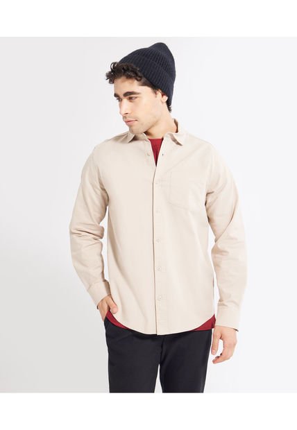 Camisa Para Hombre Manga Larga  Color Beige Marca Seven Seven #45011889