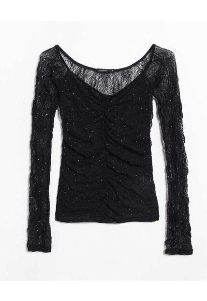 Camiseta  Para Mujer Manga Larga Cuello Halter Color Negro Marca Seven Seven #28096596