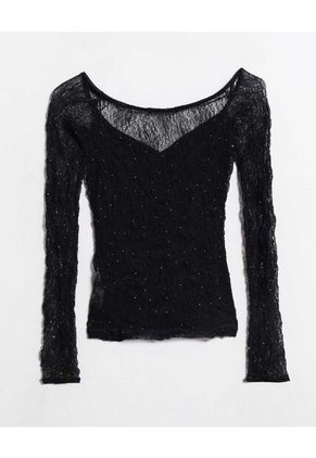 Camiseta Off Shoulder  Para Mujer Negro Seven Seven