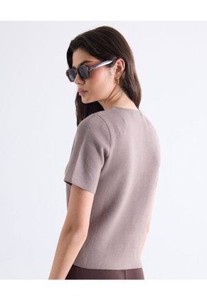 Camiseta  Para Mujer Manga Corta Cuello Redondo Color Taupe Marca Seven Seven #28096575