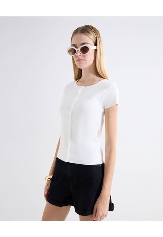 Camiseta Cuello Redondo Abotonada  Para Mujer Blanco Seven Seven Seven Seven