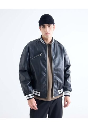 Chaqueta Bomber En Pu  Para Hombre Negro Seven Seven Seven Seven