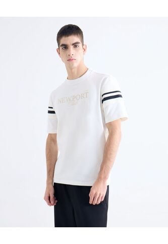 Camiseta Regular Estampada  Para Hombre Marfil Seven Seven Seven Seven