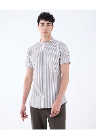 Camisa A Rayas Cuello Mao  Para Hombre Blanco Seven Seven Seven Seven