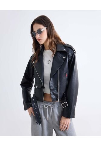 Chaqueta Biker De Cuero Sintético  Para Mujer Negro Seven Seven Seven Seven