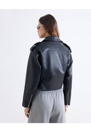Chaqueta Biker De Cuero Sintético  Para Mujer Negro Seven Seven