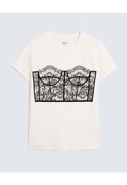 Camiseta Para Mujer Manga Corta Cuello Redondo Color Crudo Marca Seven Seven #28096359