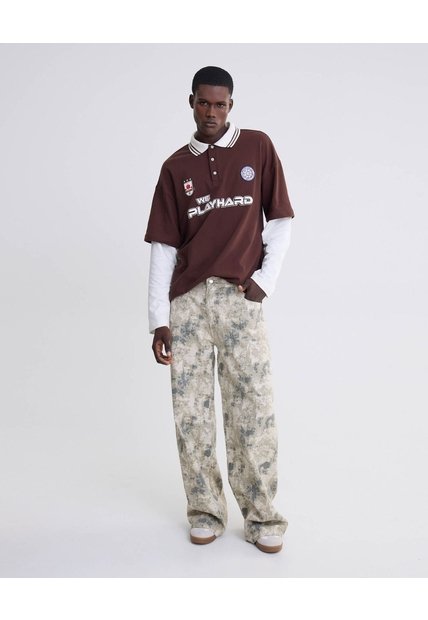 Polo Manga Larga  Para Hombre Café Seven Seven