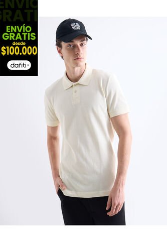 Polo  Para Hombre Cuello Tejido Sin Bolsillo Color Crema Marca Seven Seven #45110938 Seven Seven