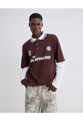 Polo Manga Larga  Para Hombre Café Seven Seven