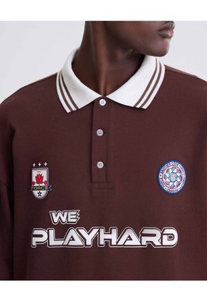 Polo Manga Larga  Para Hombre Café Seven Seven