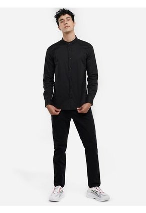 Camisa Cuello Mao  Para Hombre Negro Seven Seven