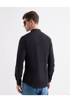 Camisa Cuello Mao  Para Hombre Negro Seven Seven