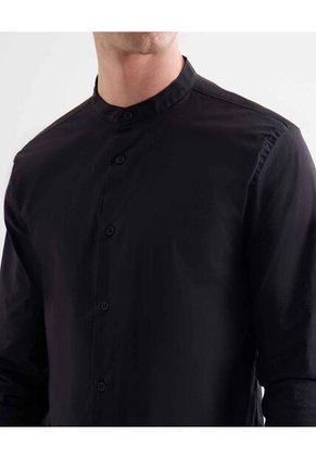 Camisa Cuello Mao  Para Hombre Negro Seven Seven