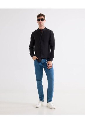 Camisa Cuello Mao  Para Hombre Negro Seven Seven