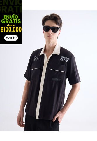 Camisa  Para Hombre Manga Corta Con Bolsillo Cuello Resort Color Negro Marca Seven Seven #45012227 Seven Seven