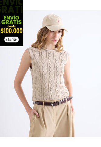 Camiseta  Para Mujer Manga Sisa Cuello Redondo Color Beige Marca Seven Seven #28096424 Seven Seven