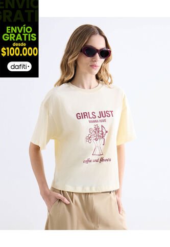 Camiseta  Para Mujer Manga Corta Cuello Redondo Color Amarillo Marca Seven Seven #28096628 Seven Seven