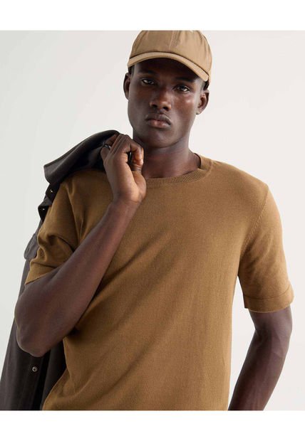 Camiseta Para Hombre Manga Corta Cuello Redondo Color Camel Marca Seven Seven #45092701