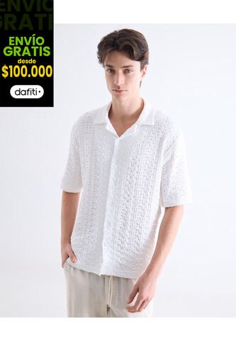 Camisa  Para Hombre Manga Corta Sin Bolsillo Cuello Resort Color Blanco Marca Seven Seven #45012231 Seven Seven