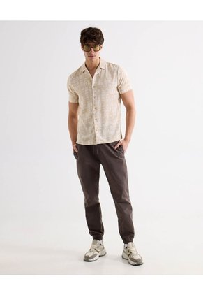 Camisa Resort Estampada  Para Hombre Taupe Seven Seven
