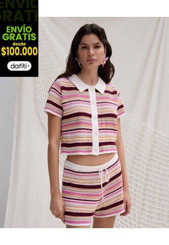 Camiseta  Para Mujer Manga Corta Cuello V Color Crema Marca Seven Seven #28096473 Seven Seven