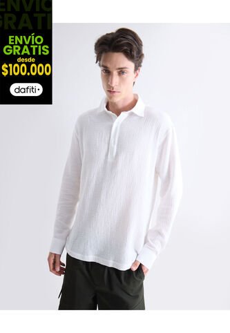 Camisa  Para Hombre Manga Larga Sin Bolsillo Cuello Casual M Color Blanco Marca Seven Seven #45012228 Seven Seven