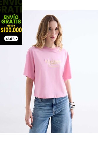 Camiseta  Para Mujer Manga Corta Cuello Redondo Color Rosa Marca Seven Seven #28096627 Seven Seven