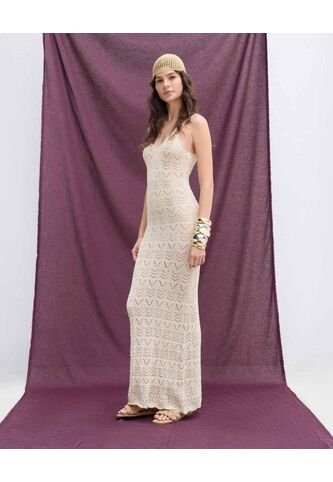 Vestido Maxi Tejido  Para Mujer Crema Seven Seven Seven Seven