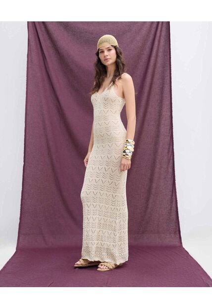 Vestido Maxi Tejido  Para Mujer Crema Seven Seven