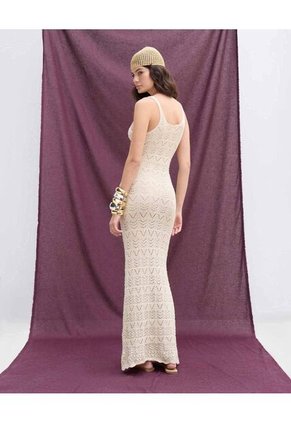 Vestido Maxi Tejido  Para Mujer Crema Seven Seven
