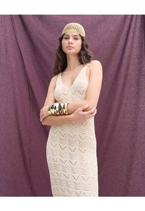 Vestido Maxi Tejido  Para Mujer Crema Seven Seven