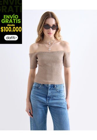 Camiseta  Para Mujer Manga Corta Moda Color Taupe Marca Seven Seven #28096420 Seven Seven