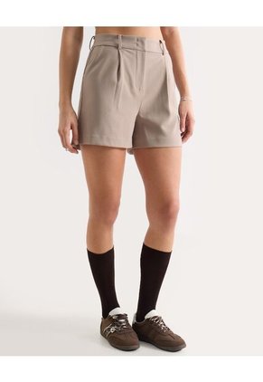 Short De Vestir Con Pinzas  Para Mujer Beige Seven Seven