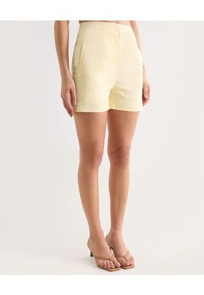 Short Tejido Plano Con Pinzas  Para Mujer Amarillo Seven Seven