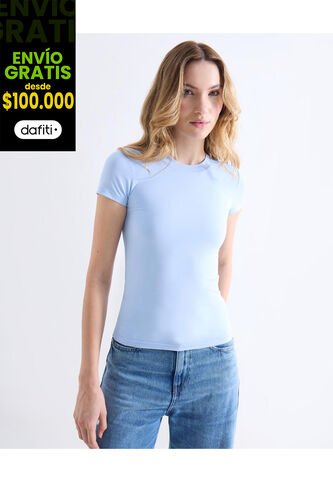 Camiseta  Para Mujer Manga Corta Cuello Redondo Color Celeste Marca Seven Seven #28096559 Seven Seven