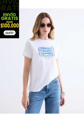 Camiseta  Para Mujer Manga Corta Cuello Redondo Color Marfil Marca Seven Seven #28096601 Seven Seven