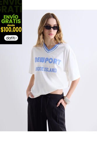 Camiseta  Para Mujer Manga Corta Cuello V Color Marfil Marca Seven Seven #28096507 Seven Seven