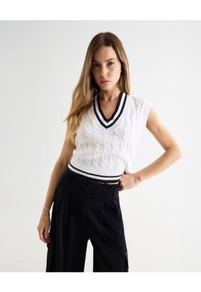 Camiseta Para Mujer Manga Sisa Cuello V Color Crudo Marca Seven Seven #28096315