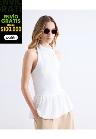 Camiseta  Para Mujer Manga Sisa Cuello Halter Color Marfil Marca Seven Seven #28096602 Seven Seven