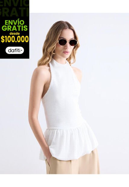 Camiseta  Para Mujer Manga Sisa Cuello Halter Color Marfil Marca Seven Seven #28096602