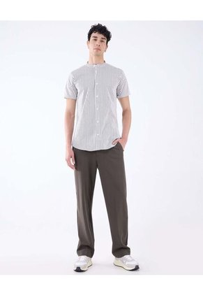 Camisa A Rayas Cuello Mao  Para Hombre Blanco Seven Seven