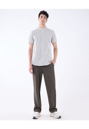 Camisa A Rayas Cuello Mao  Para Hombre Blanco Seven Seven