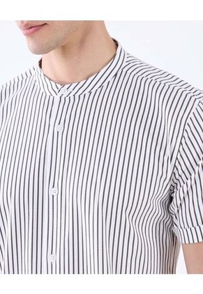 Camisa A Rayas Cuello Mao  Para Hombre Blanco Seven Seven