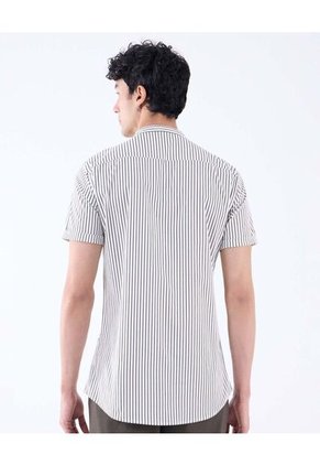 Camisa A Rayas Cuello Mao  Para Hombre Blanco Seven Seven