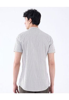 Camisa A Rayas Cuello Mao  Para Hombre Blanco Seven Seven