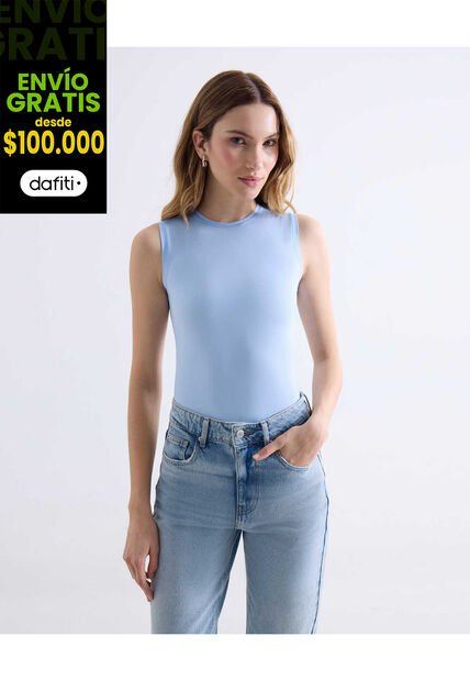 Camiseta  Para Mujer Manga Sisa Moda Color Celeste Marca Seven Seven #28096581